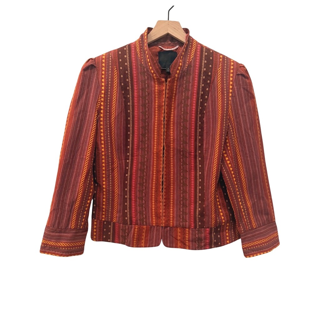 The Limited Womens XL Rust Orange Embroidered Mandarin Collar Jacket Bohemian